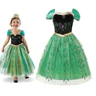 Платье Анна для девочек, зеленый фатиновый наряд для принцессы, для представлений и коронации надписи горяча, вечерняя одежда, цветочное карнавальное платье