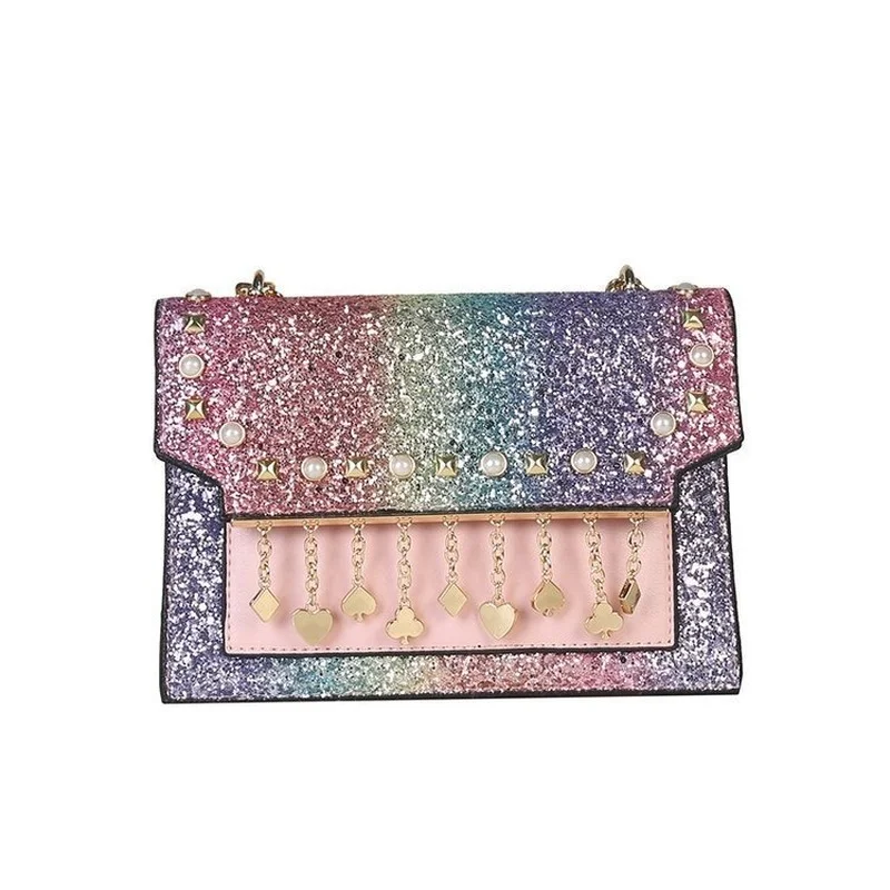 

Handbag Women's Bag 2021 New PU Leather Sequins Gradient Color Chain Messenger Bag Fashion One-shoulder Small Square Bag