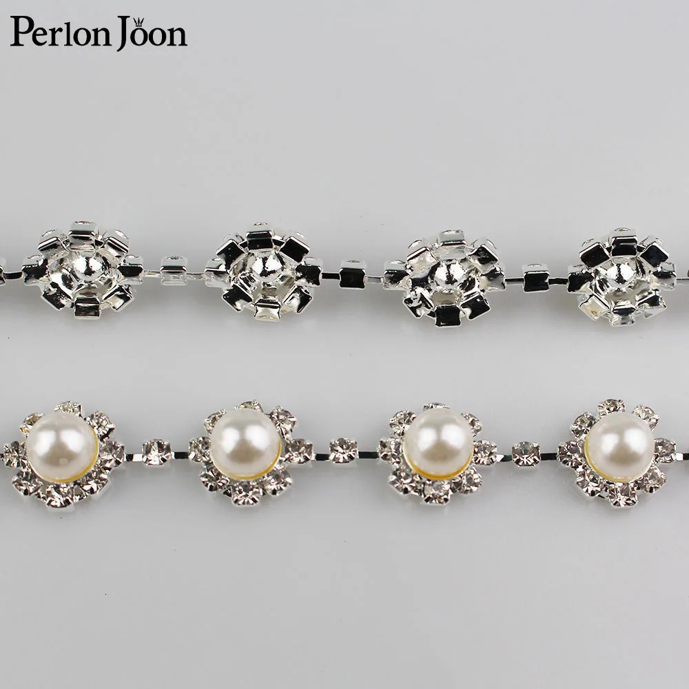 Классические круглые жемчужные стразы шириной 0,46 дюйма, отделанная лентой металлическая цепочка с кристаллами для платья, сумки, обуви, аксессуаров ML020