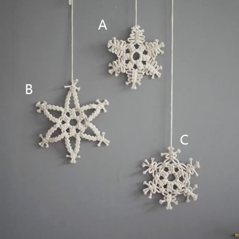 3 Pcs snowflake ABC Гобелен из макраме, настенный Тканый гобелен для рождественской елки, настенный гобелен, хлопковый декор в стиле бохо, украшение для дома, лучший подарок - Цвет: 3 Pcs snowflake ABC
