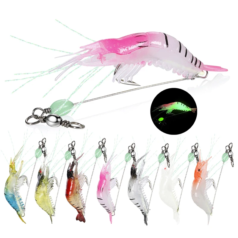 

5pcs 9cm 6g Luminous Shrimp Silicon Soft Fishing Lure Artificial Bait With Bead Hooks Swivels Simulation Bait for Fishing Tackle
