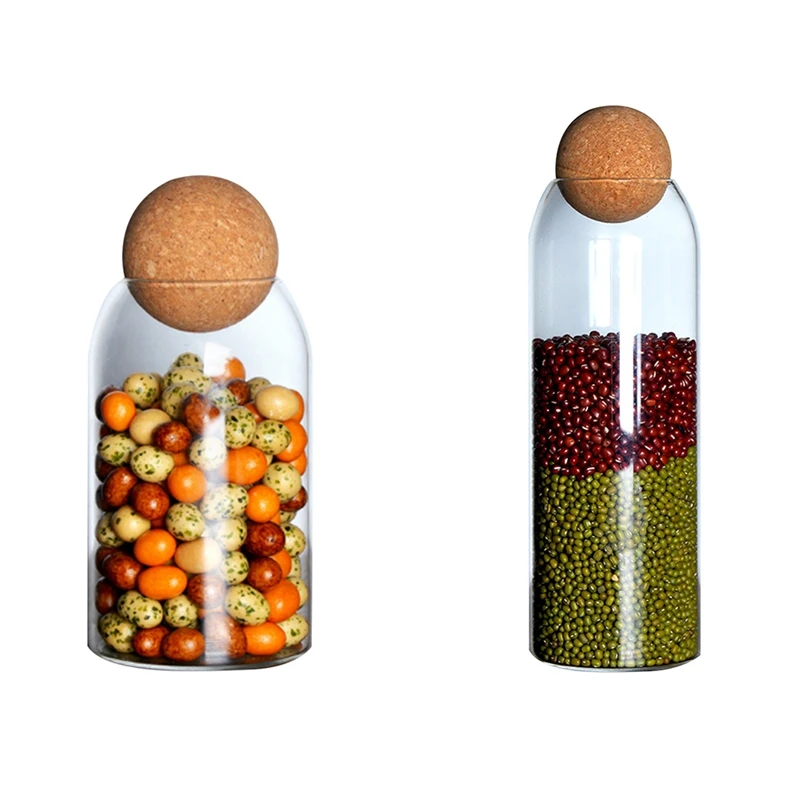 

LUDA 2Pcs Ball Cork Lead-Free Glass Jar With Lid Bottle Tank Sealed Tea Cans Cereals Transparent Storage Jars,500ML&1200ML