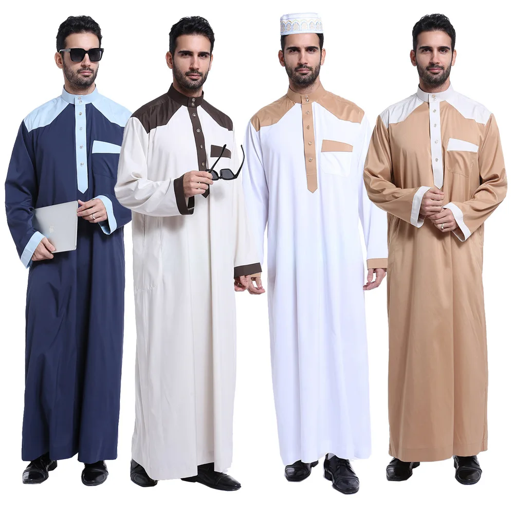 Islamic Clothing Long Sleeve Man Muslim Thobe Middle East Saudi Arab Kaftan Muslim Dress Jubba Thobe Dubai Robes for Men