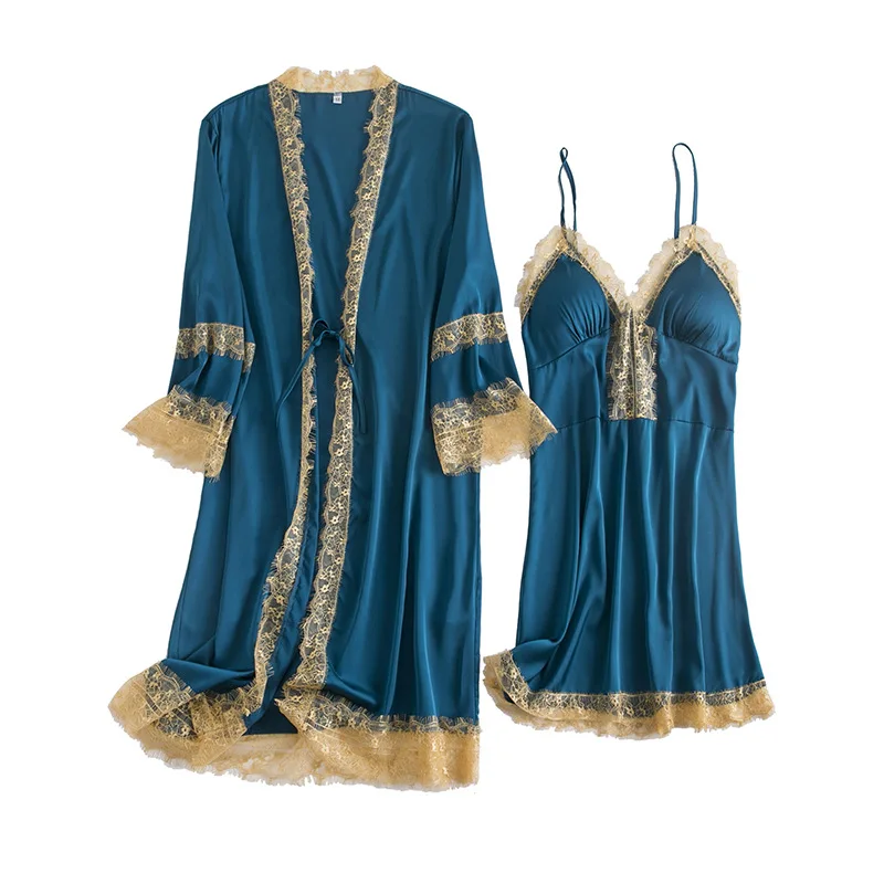 

Lace Sexy Female Robe Set Summer New Nightwear Intimate Lingerie 2021 New Sleepwear Kimono Bathrobe Gown Casual Homewear