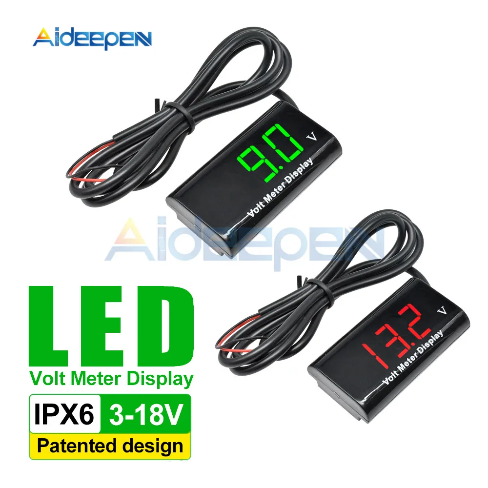 Водонепроницаемый вольтметр IPX6 DC 3 18 в для автомобиля лодки мотоцикла 12 В 0 56 дюйма