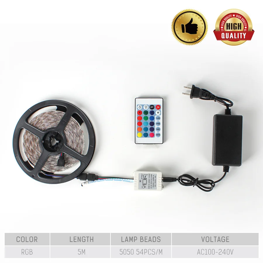 

220V LED Lights for Room SMD5050 5M LED Strip Lights Remote Control 16 Colors Waterproof Grow Lights Flexible Light for Christma