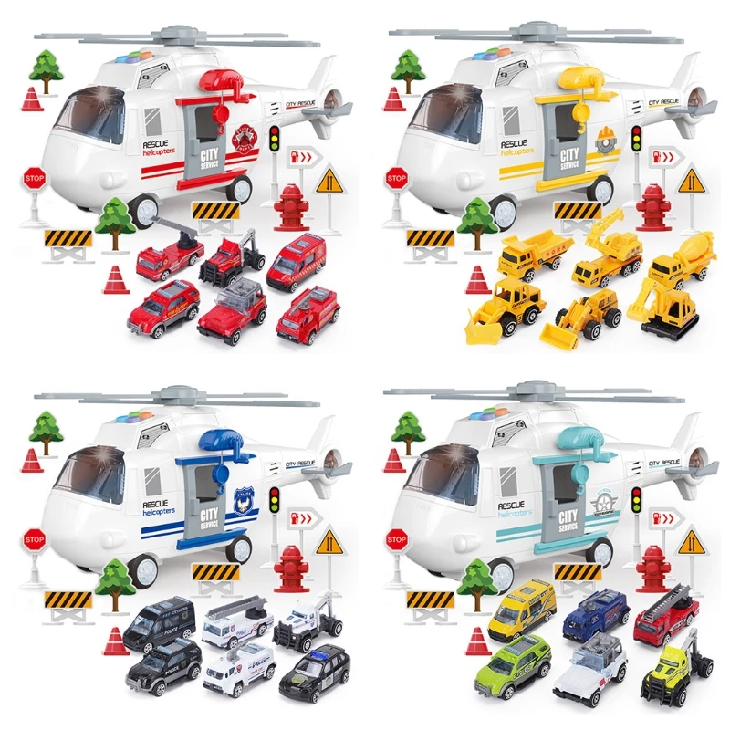 

Aircraft Car Toys Set Music Lights Simulation Helicopter with Vehicles Kids Gift