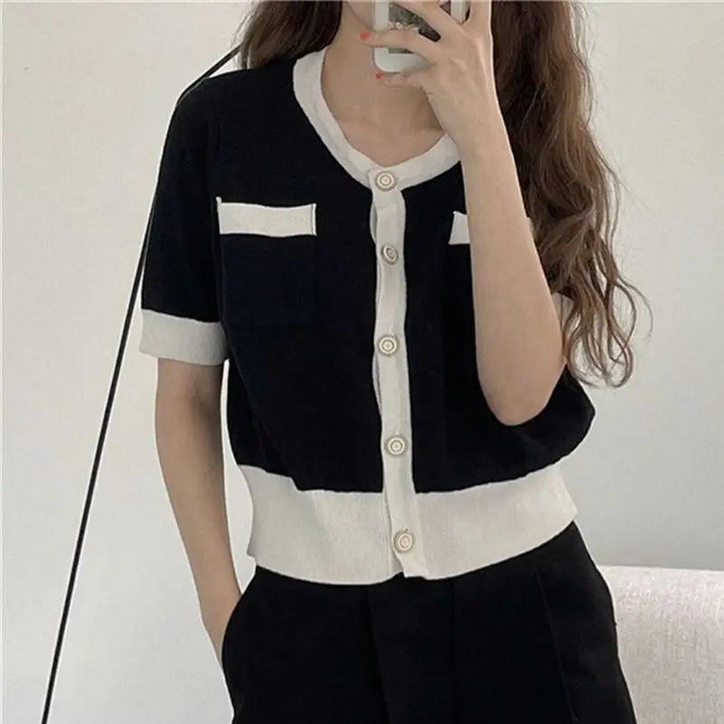 

Женский трикотажный кардиган с коротким рукавом Alien Kitty, винтажный элегантный офисный свитер, верхняя одежда для лета, 2021