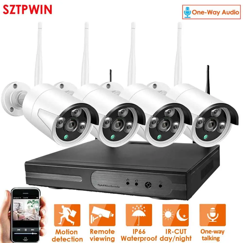4ch single-way audio 1080P 6CH Беспроводная NVR система видеонаблюдения Аудио wifi 2.0MP Крытая Наружная цилиндрическая ip-камера Водонепроницаемый комплект видеонаблюдения - Цвет: 4ch single-way audio