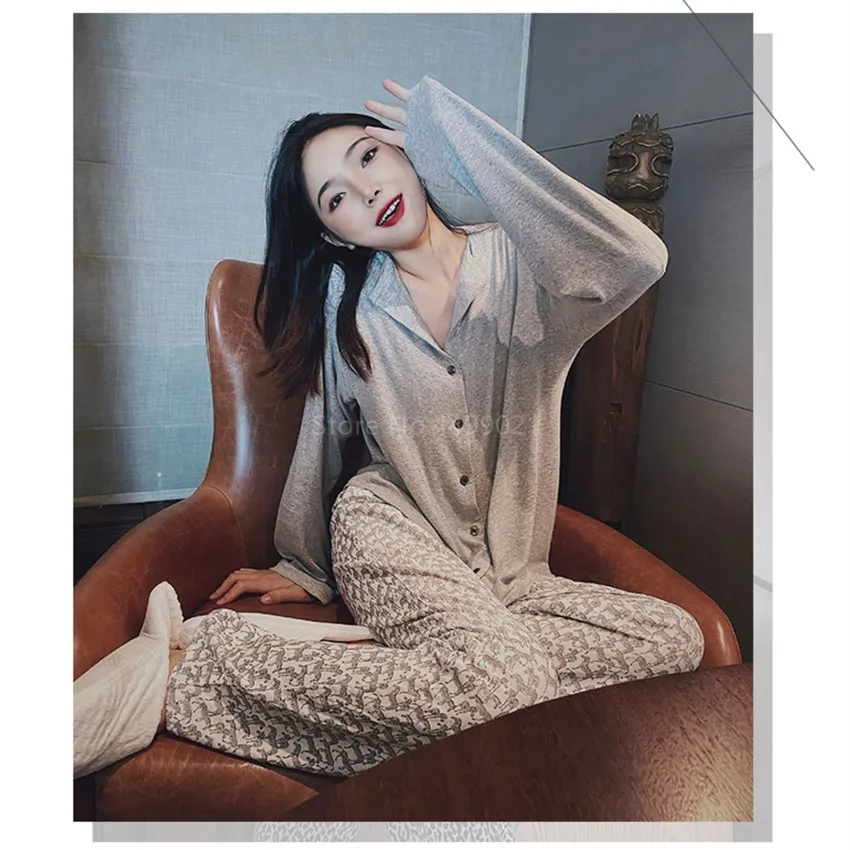 

Pajamas Ladies Sleepwear Leopard Print Pant Spring Leisure Autumn Suit High Quality Homeware Underwear Casual Nightgown Lingerie