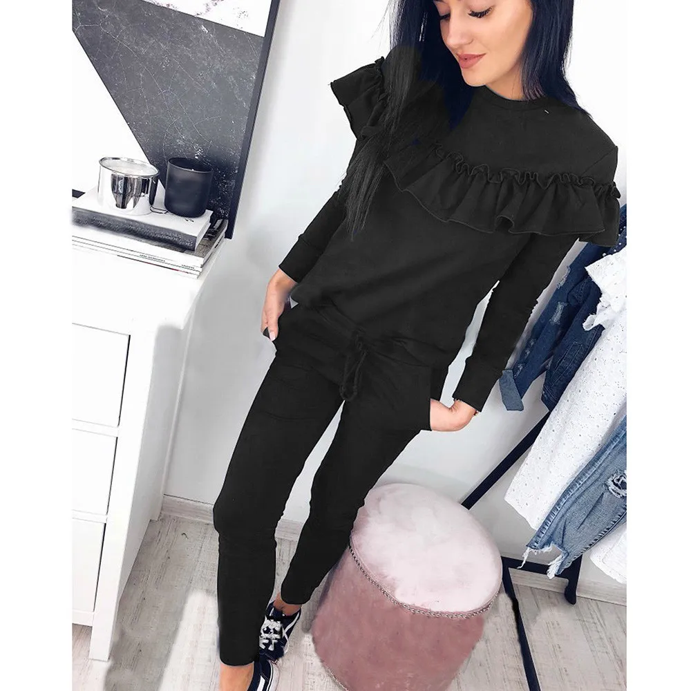 Женские спортивные костюмы из 2 предметов повседневная Осенняя однотонная