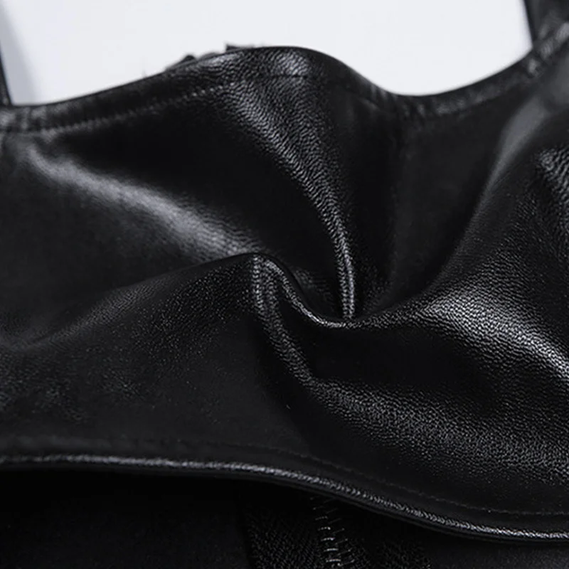 

Bag Buckles PU Leather Zipper Under Bust Corset Sleeveless Motorcycle Crop Tops Bandage Women's Vest Camisole Slim Tees