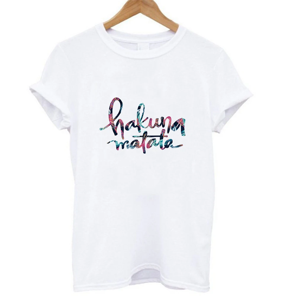 19bk003 Эффектная женская футболка HAKUNA MATATA, летняя женская футболка, короткий рукав, принт с героями мультфильмов, белая, черная, милые футболки Harajuku - Цвет: 19bk003