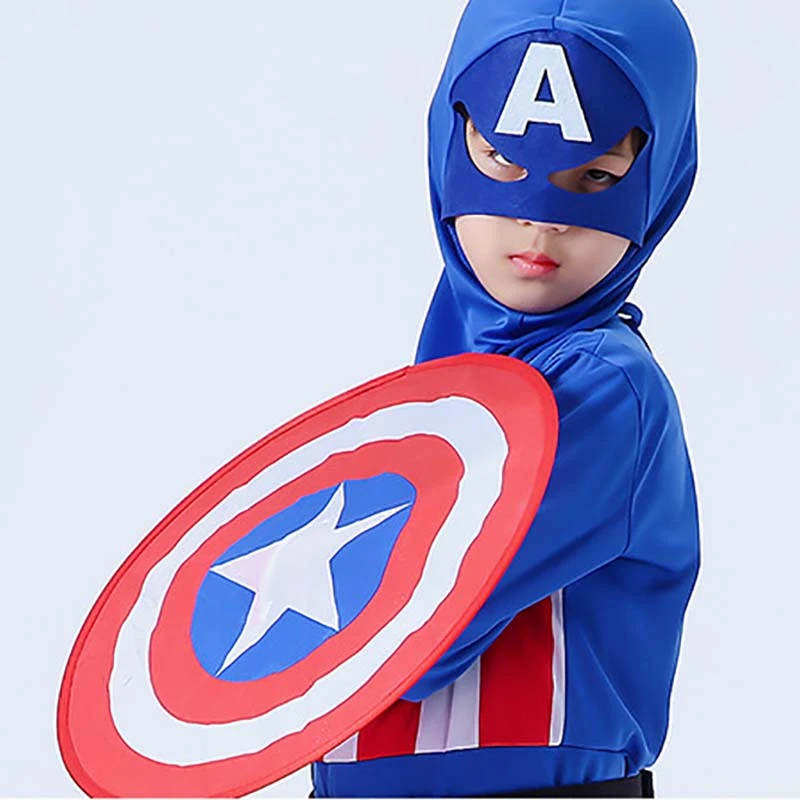 Halloween Cosplay Boys Kid Clothes Captain America Jumpsuit Matching Headgear Shield 3T-8T Carnival Role Play Prom Gown Costume | Детская
