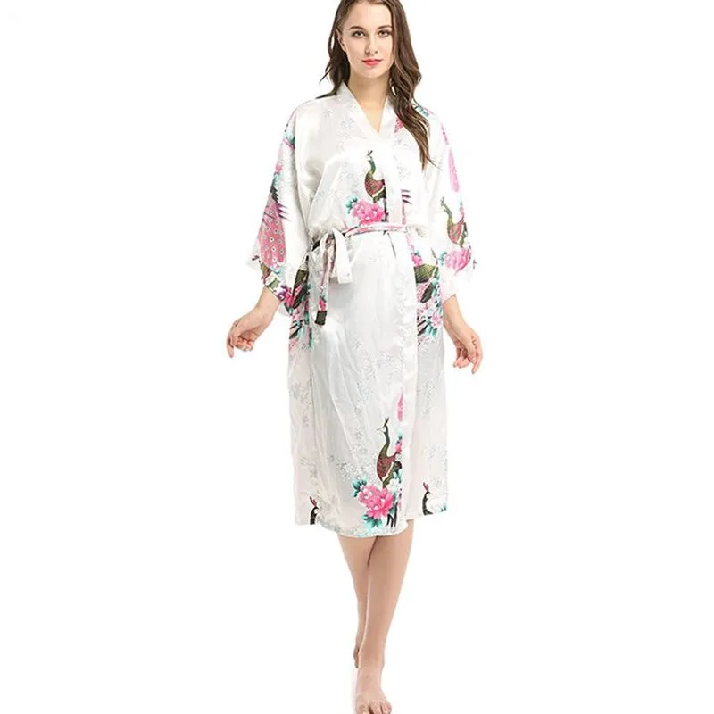

Ladies Sleep Robes Silk Peacock Gown