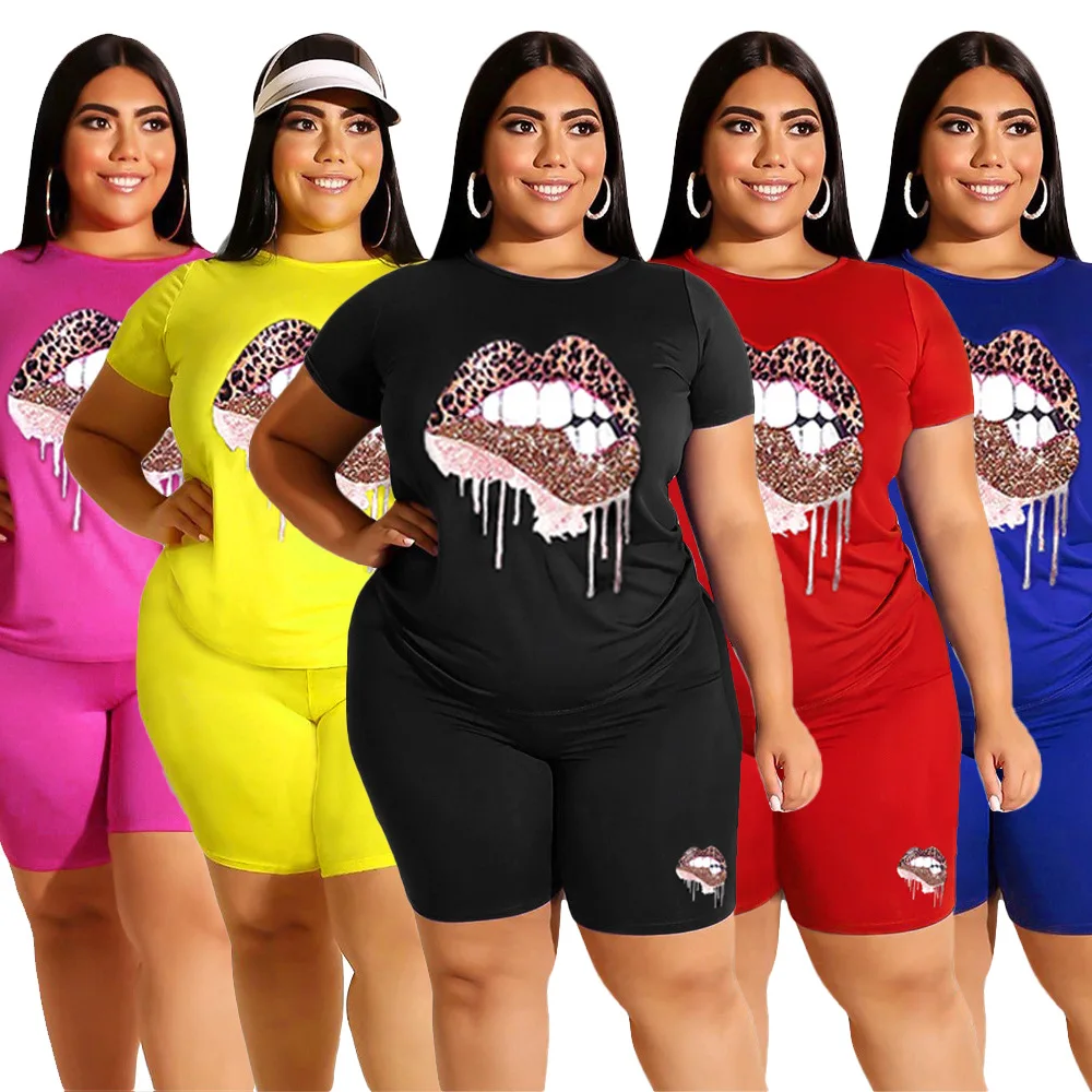 

Plus Size Sweat Suits Summer Two Piece Set Top and Pants Tracksuit Women Biker Shorts Loungewear Set Wholesale Dropshipping