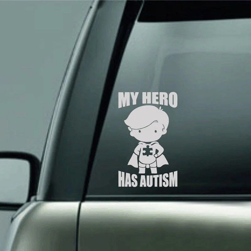 

MY HERO HAS AUTISM Decal Sticker Car Truck Window Decals White Art Painting Creative Interesting Car Stickers Vinyl Decor Decals