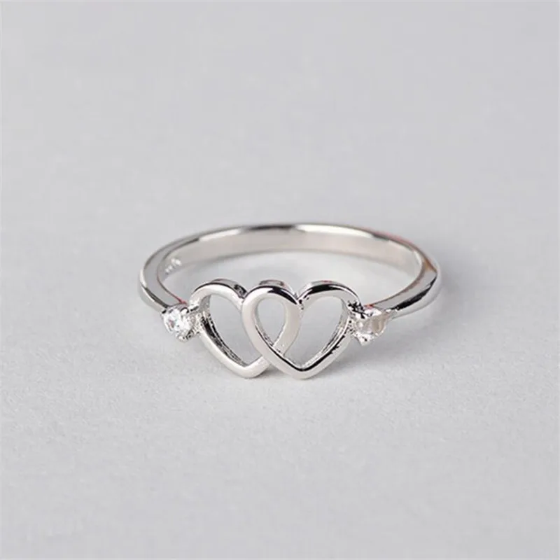 Новые маленькие креативные двойные открытые кольца в форме сердца из
