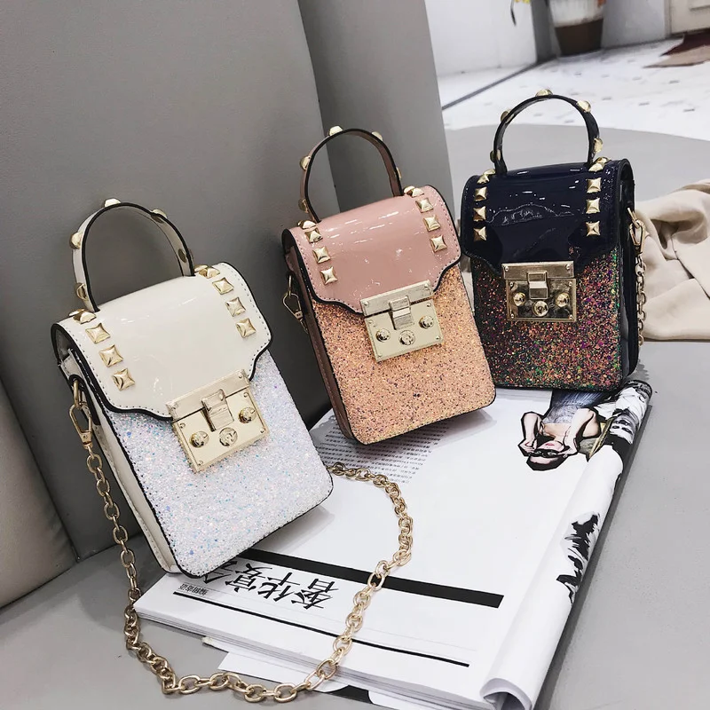 

Fashion Rivet Mini Mobile Phone Bag Women Shoulder Bag Soft Casual Female Crossbody Bag Lady Handbag Massager Tote Travel Bag