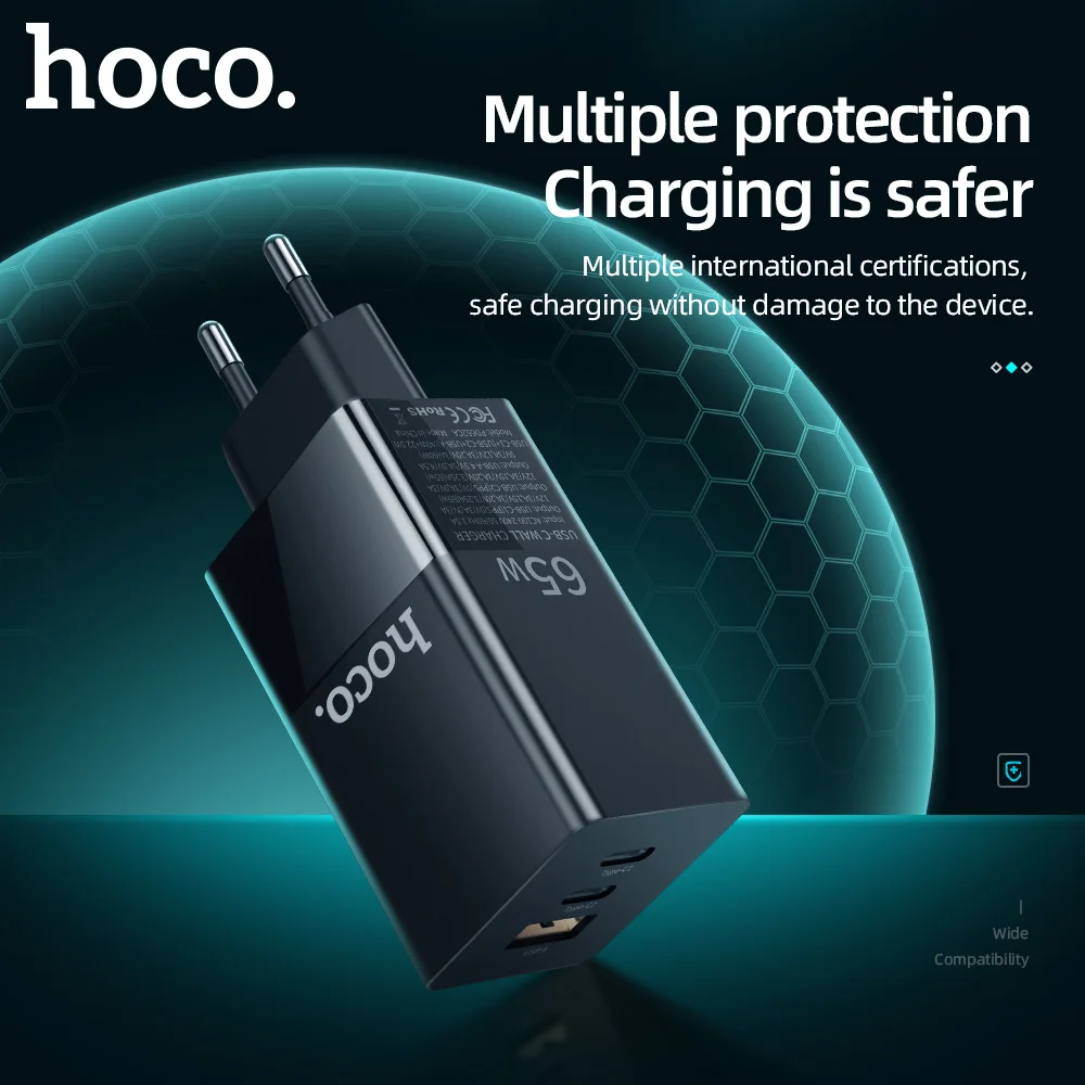 hoco 65w gan charger fast charger quick charge 4 0 3 0 type c pd usb fast charger for iphone 12 pro max xiaomi 10 11 for macbook free global shipping