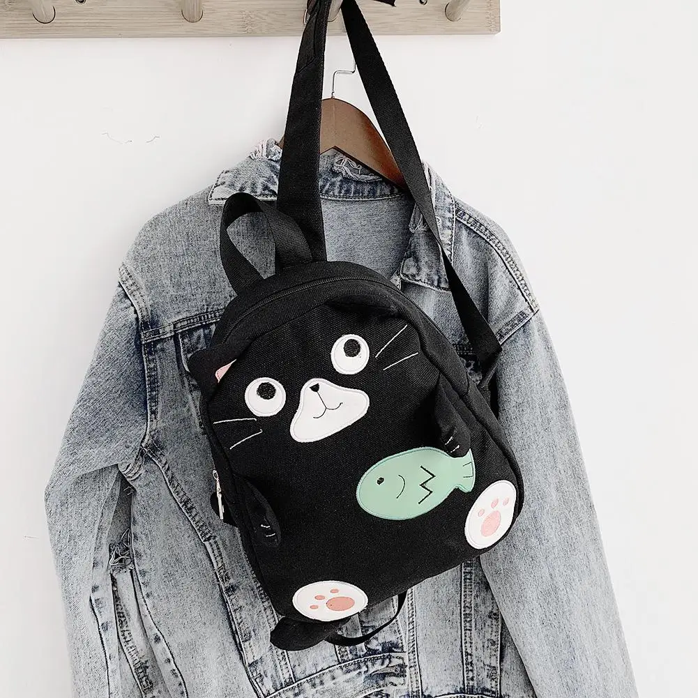 

Fashion Cat Print Travel Backpacks Women Canvas Shoulder Top-handle Bags