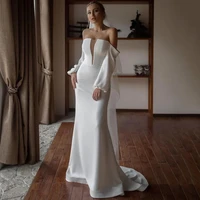 white sheath wedding dress 2021 puff long sleeve bridal dresses women couture strapless simple wedding gowns graden vestidos