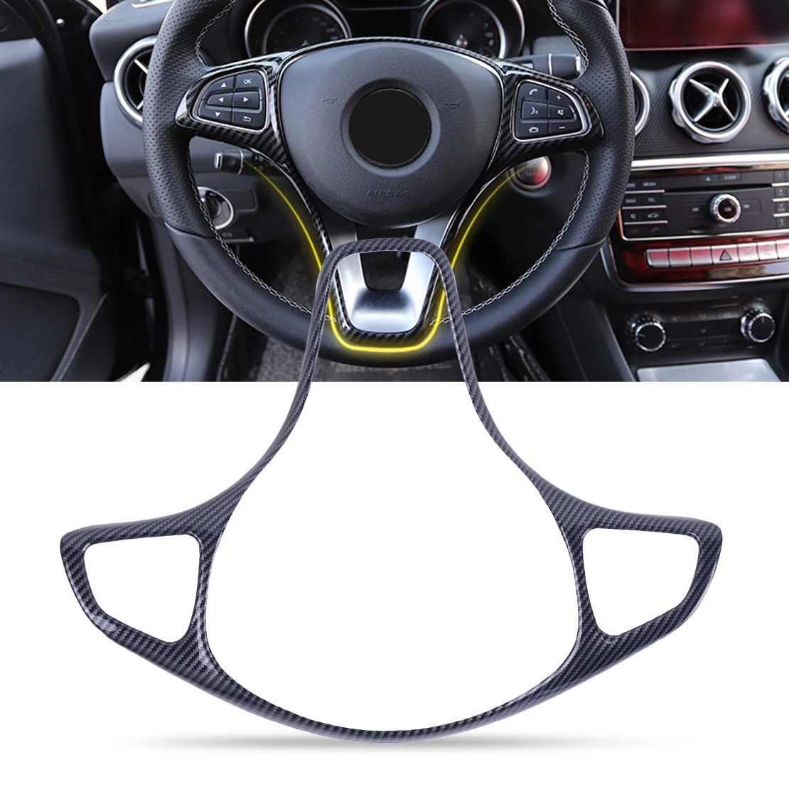 

Carbon Fiber Texture ABS Pattern Steering Wheel Decor Cover Trim Fit For Benz C-Class W205 GLC-Class X253 2016 2017