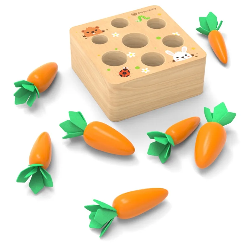 

Montessori Toy Wooden Block Set Pulling Carrot Ability Alpinia Shape Matching Size Cognition Interactive Educational Toy For Kid