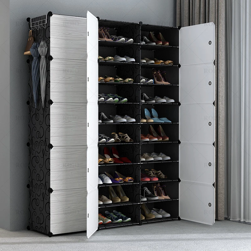 Modular DIY Shoe Cabinet Cube Combination Home Dorm Shoe Organizer Space-saving Stand Holder Stainless Steel Frame Shoe Rack