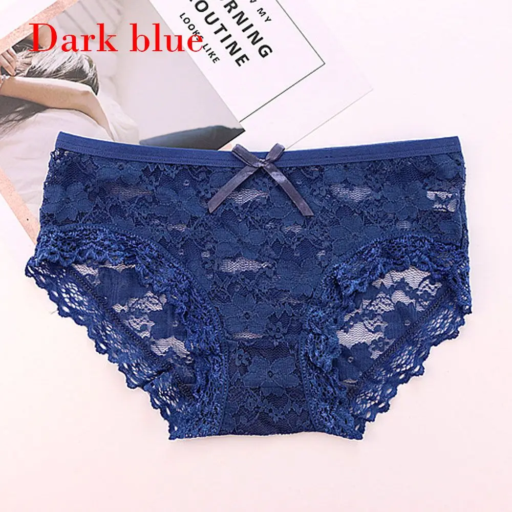 dark blue Стиль Для Женщин Трусики Трусы-стринги сексуальные трусики Красота кружевные открытые стринги белье, трусики на подгузник, сексуальное нижнее белье - Цвет: dark blue