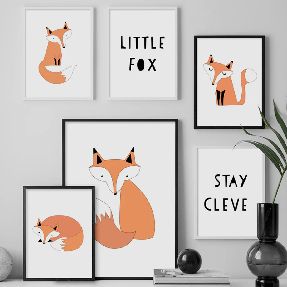 

Cute Cartoon Animal Fox Alphabet Pictures Nordic Quality Canvas Painting Posters Nursery Kids Room Living Art Home Wall Decor