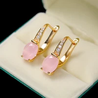 huitan pink stone women dangle earrings rose gold color stylish girl party accessories nice gift graceful fashion jewelry female
