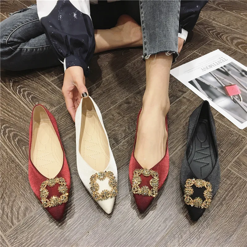 

Туфли стразы женские свадебные с заостренным носком, модные брендовые, без застежки, лоферы с кристаллами, плоская подошва