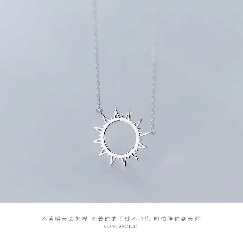 

S925 Silver Necklace Women's Korean-Style Fashion Sun Necklace Elegant Personality Glossy Ornament
