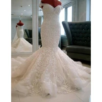 luxury mermaid africa wedding dresses netting satin applique beading boat neck floor length bridal gown chapel train zipper back