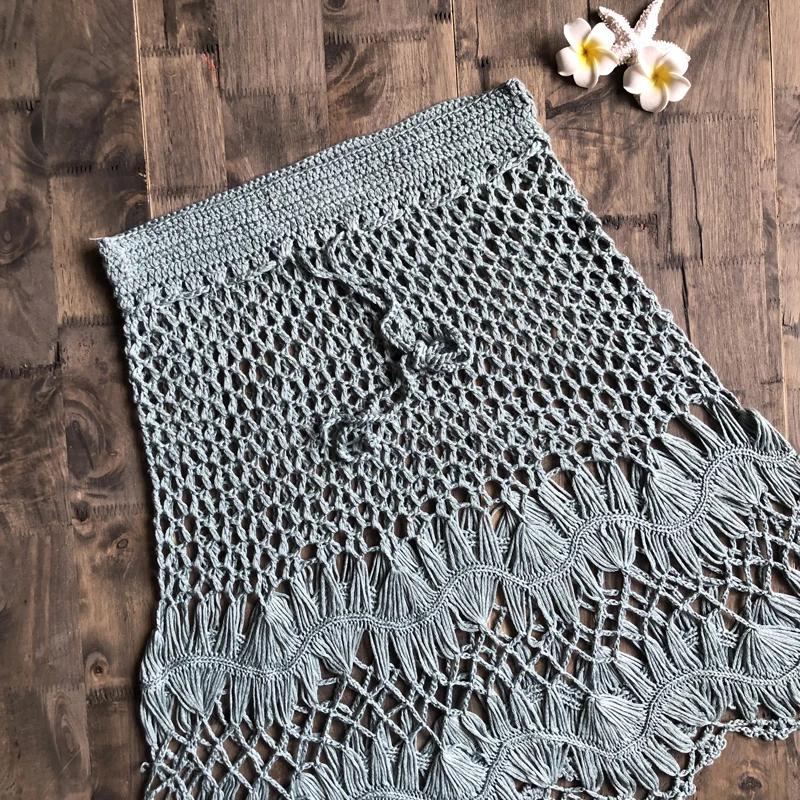 Вязанные крючком бикини Boho Хлопковые вязаные мини юбки женские летние пляжный с завышенной талией выдалбливают мини юбки крутые горячая распродажа