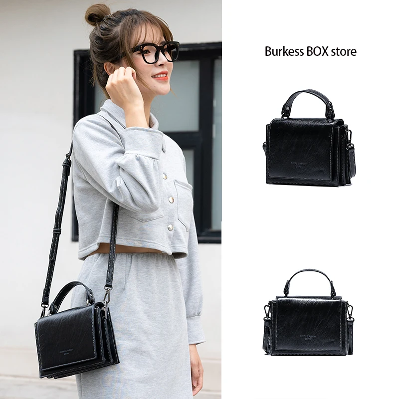 

Модная трендовая женская сумка в стиле ретро, мягкая кожаная сумка в западном стиле, на одно плечо, Повседневная маленькая квадратная сумка-...