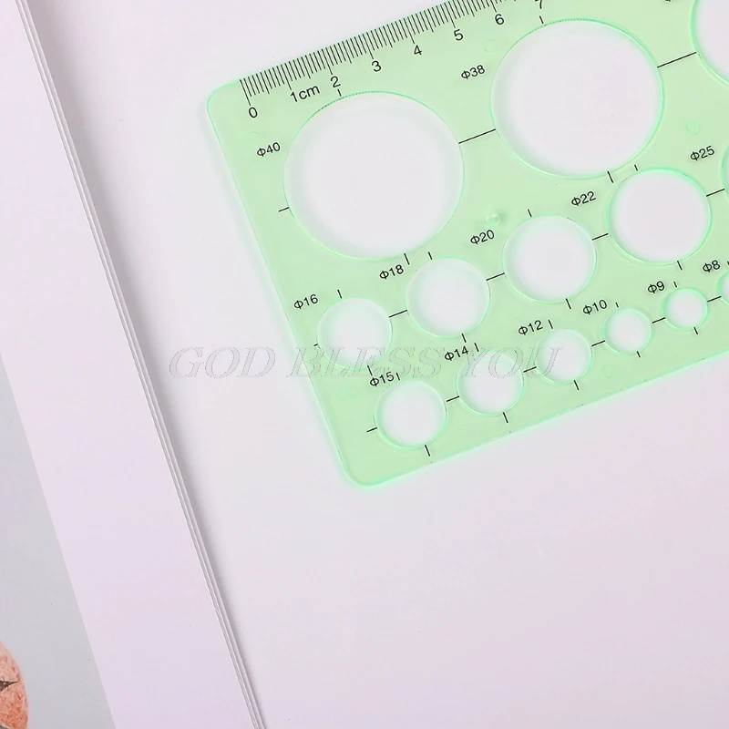 

18 Styles Rulers Green Plastic Circles Geometric Template Ruler Stencil Measuring Tool Stationery Students Drawing Curve Ruler