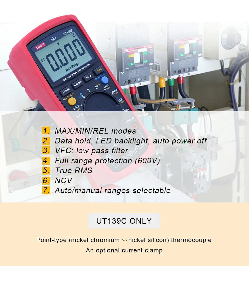UNI-T UT139A True RMS цифровой мультиметр AC DC Напряжение Ток Сопротивление Тест er Омметр Вольтметр Амперметр диод тест/NCV