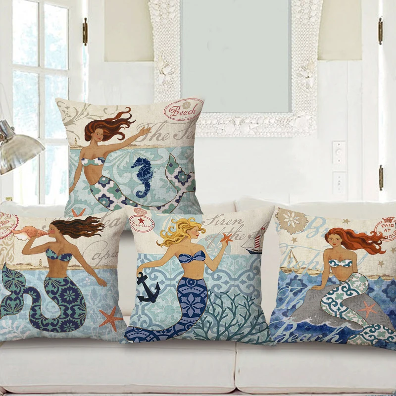 Новинка лидер продаж 18 дюймов чехол для подушки из хлопка и льна океан пляжа море