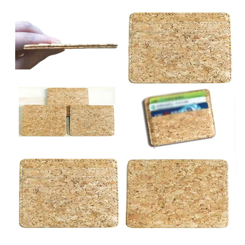 

Small Mini Travel Cork Grain PU Leather Bank Business Id Card Holder Wallet Case For Men Women With Id Window