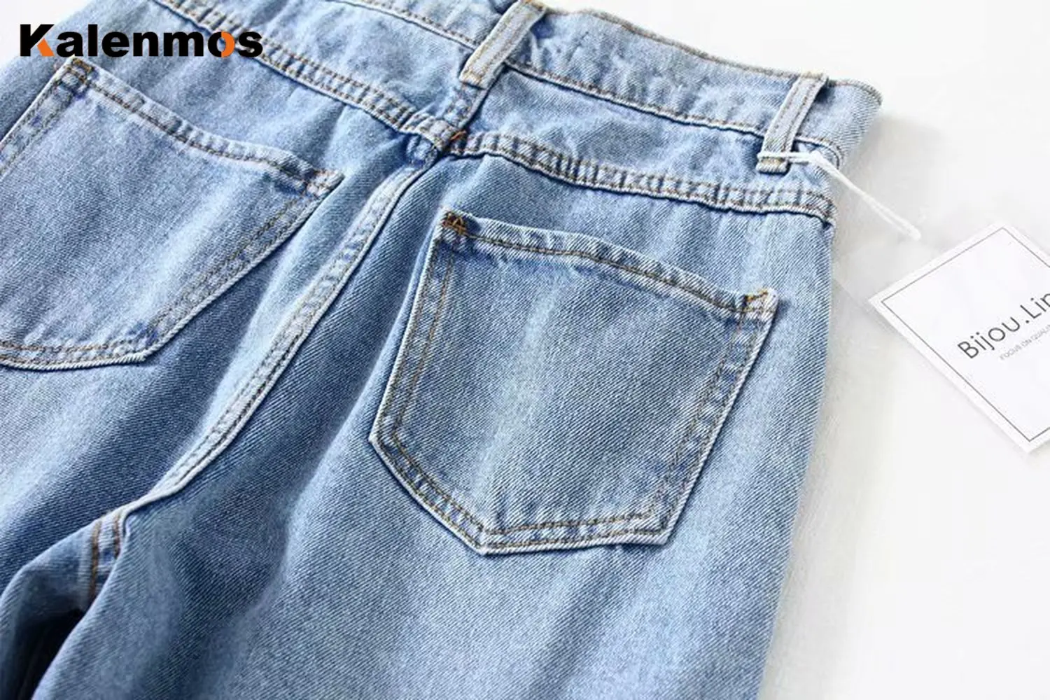 

Denim Pants Women KALENMONS Vintage High Waist Washed Jeans Pocket Bleached Summer Casual Trousers Baggy Work Jean Streetwear