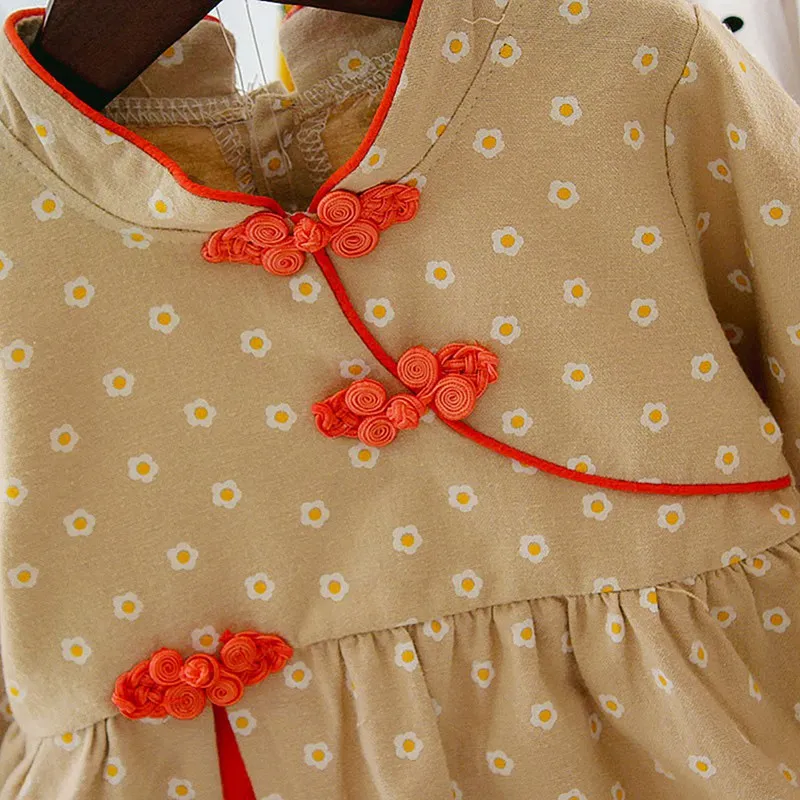 Осеннее Повседневное платье с длинными рукавами и цветочным принтом для