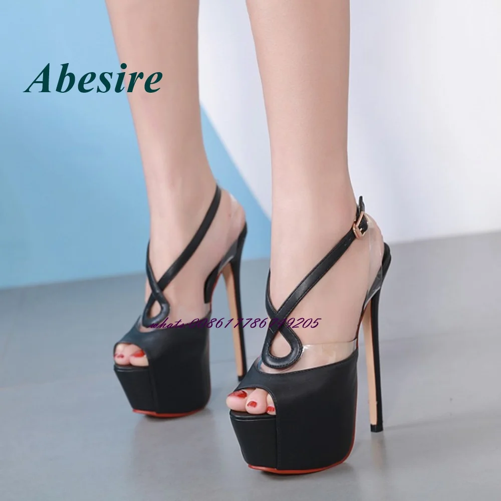 

Abesire Peep Toe Platform Buckle Strap Sandals Stiletto Heel Increasing Pvc High Heel Women Sandals Newest Fashion Women Sandals