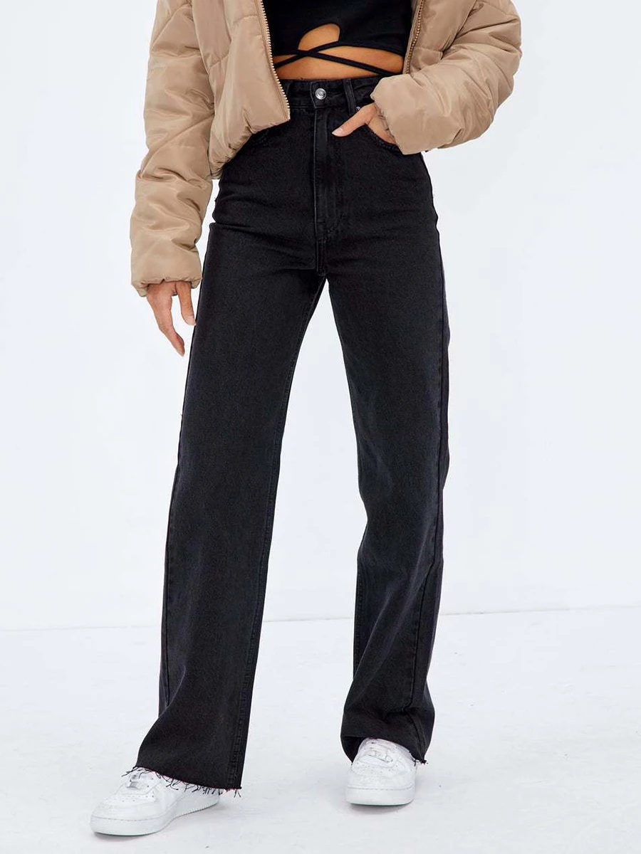 

Woman Fashion High Waist Straight Mom Jeans Vintage Denim Trousers 2021 Autumn Cowboy Loose Long Pants Casual Streetwear