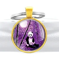 classic chinese giant panda glass cabochon metal pendant key chain fashion men women key ring accessories keychains gifts