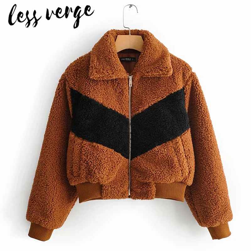 Lessverge овечья шерсть короткое хаки зимнее плюшевое пальто женское повседневное