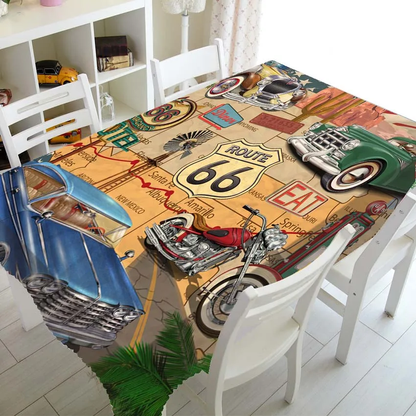 Винтажная скатерть Route 66 для девушек водонепроницаемый декоративный холст