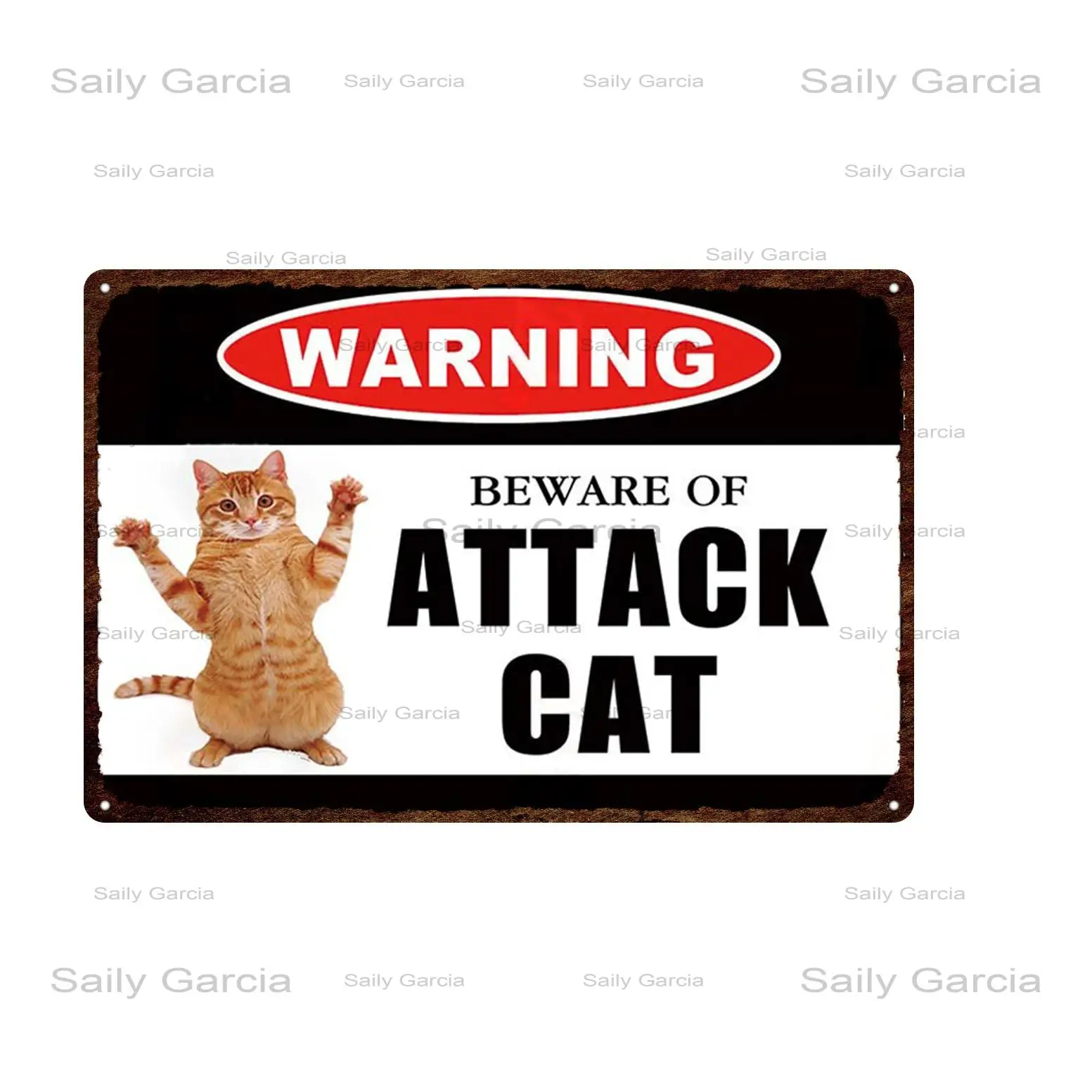 Warning Sign Pet Cats Tin Metal Beware Of Attack Cat Plates Wall Stickers Art Poster For Home Room Shop | Дом и сад