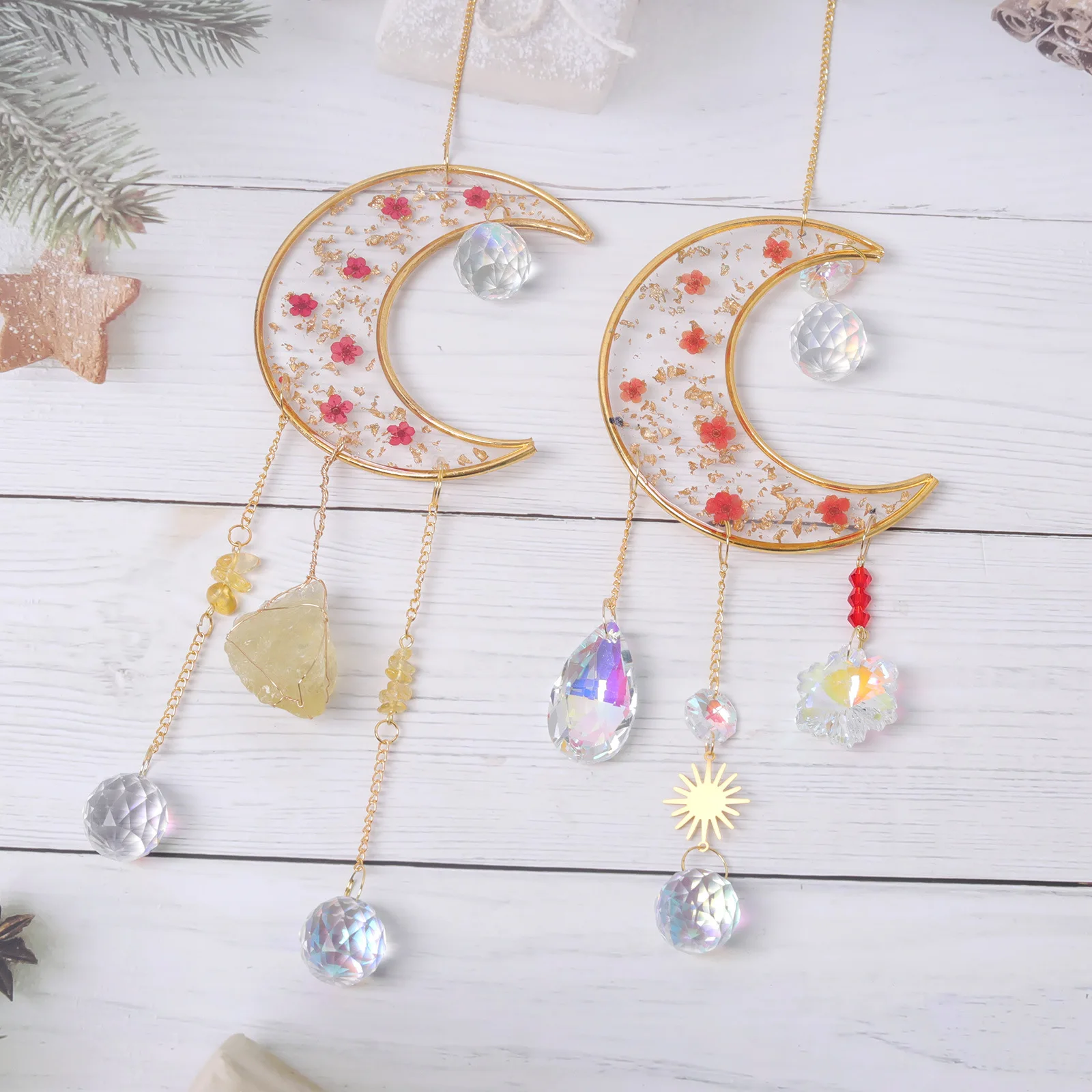 

High Quality Moon Flower Hanging Crystal SunCatcher Prism Pendant Wind Chimes Window Ornament Craft Outdoor Garden Decor Gift